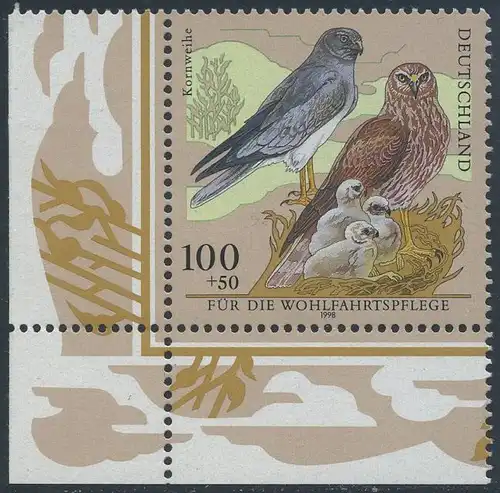 BUND 1998 Michel-Nummer 2015 postfrisch EINZELMARKE ECKRAND unten links