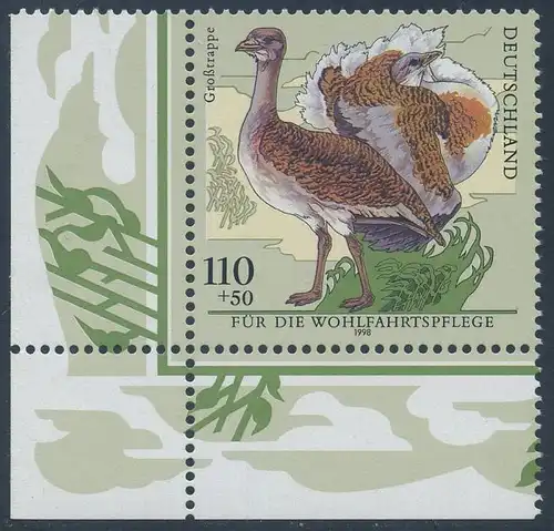 BUND 1998 Michel-Nummer 2016 postfrisch EINZELMARKE ECKRAND unten links