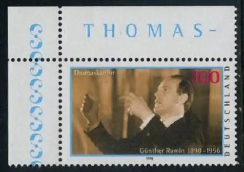 BUND 1998 Michel-Nummer 2020 postfrisch EINZELMARKE ECKRAND oben links