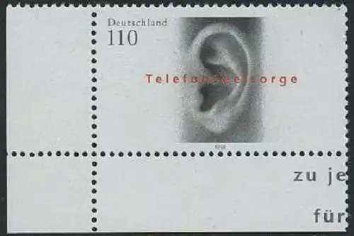 BUND 1998 Michel-Nummer 2021 postfrisch EINZELMARKE ECKRAND unten links