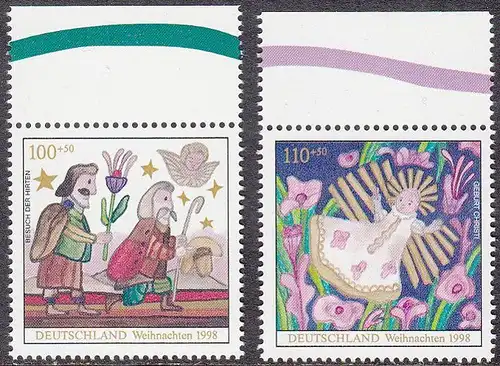 BUND 1998 Michel-Nummer 2023-2024 postfrisch SATZ(2) EINZELMARKEN RÄNDER oben (a)