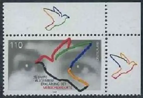 BUND 1998 Michel-Nummer 2026 postfrisch EINZELMARKE ECKRAND oben rechts