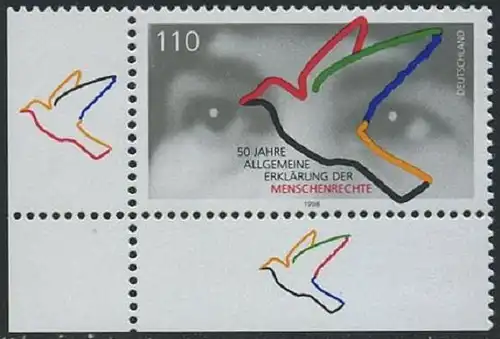 BUND 1998 Michel-Nummer 2026 postfrisch EINZELMARKE ECKRAND unten links