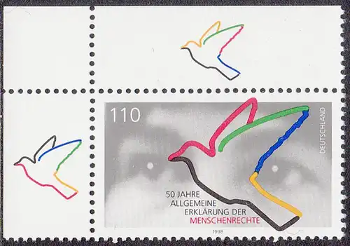BUND 1998 Michel-Nummer 2026 postfrisch EINZELMARKE ECKRAND oben links