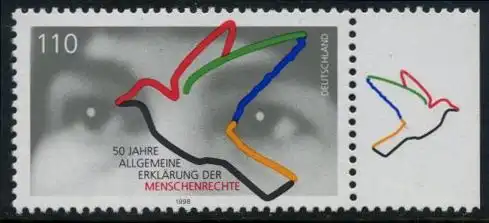 BUND 1998 Michel-Nummer 2026 postfrisch EINZELMARKE RAND rechts