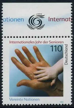 BUND 1999 Michel-Nummer 2027 postfrisch EINZELMARKE RAND oben (c)
