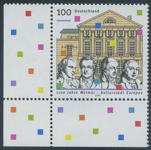 BUND 1999 Michel-Nummer 2028 postfrisch EINZELMARKE ECKRAND unten links