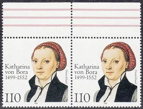 BUND 1999 Michel-Nummer 2029 postfrisch horiz.PAAR RAND oben