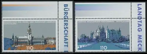BUND 1999 Michel-Nummer 2036-2037 postfrisch SATZ(2) EINZELMARKEN ECKRÄNDER oben rechts