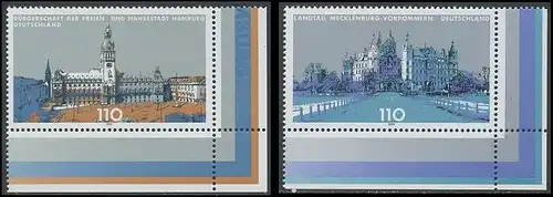 BUND 1999 Michel-Nummer 2036-2037 postfrisch SATZ(2) EINZELMARKEN ECKRÄNDER unten rechts