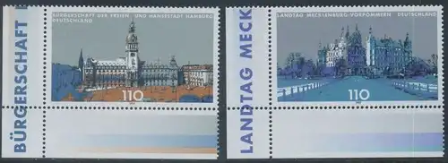 BUND 1999 Michel-Nummer 2036-2037 postfrisch SATZ(2) EINZELMARKEN ECKRÄNDER unten links