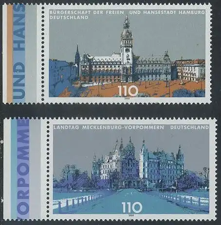 BUND 1999 Michel-Nummer 2036-2037 postfrisch SATZ(2) EINZELMARKEN RÄNDER links