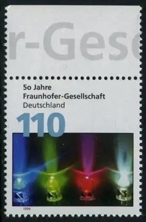 BUND 1999 Michel-Nummer 2038 postfrisch EINZELMARKE RAND oben (b)