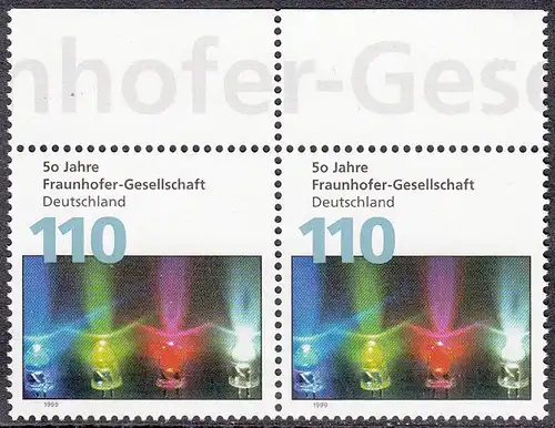 BUND 1999 Michel-Nummer 2038 postfrisch horiz.PAAR RÄNDER oben