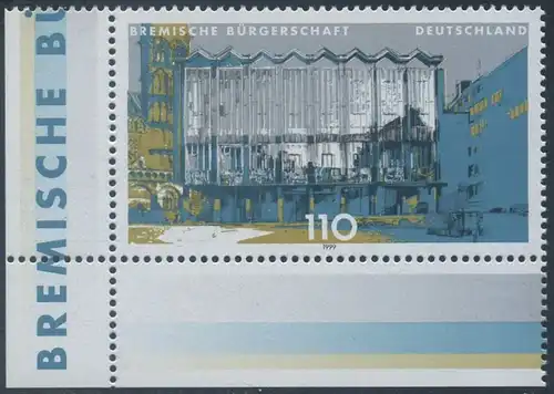 BUND 1999 Michel-Nummer 2040 postfrisch EINZELMARKE ECKRAND unten links