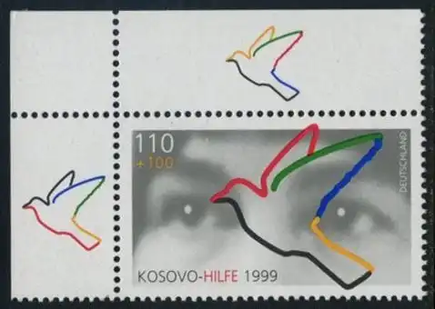 BUND 1999 Michel-Nummer 2045 postfrisch EINZELMARKE ECKRAND oben links