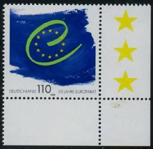 BUND 1999 Michel-Nummer 2049 postfrisch EINZELMARKE ECKRAND unten rechts