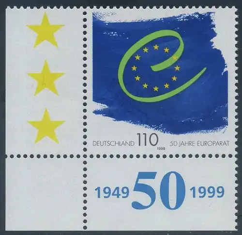 BUND 1999 Michel-Nummer 2049 postfrisch EINZELMARKE ECKRAND unten links