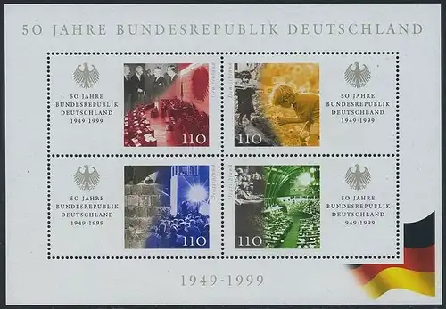 BUND 1999 Michel-Nummer 2051-2054 postfrisch BOGEN(4) -Blockausgabe 49-