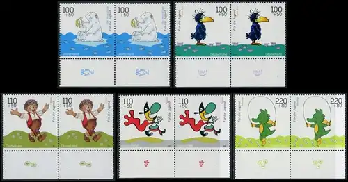 BUND 1999 Michel-Nummer 2055-2059 postfrisch SATZ(5) horiz.PAARE RÄNDER unten 