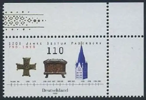 BUND 1999 Michel-Nummer 2060 postfrisch EINZELMARKE ECKRAND oben rechts