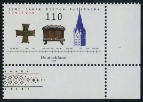 BUND 1999 Michel-Nummer 2060 postfrisch EINZELMARKE ECKRAND unten rechts