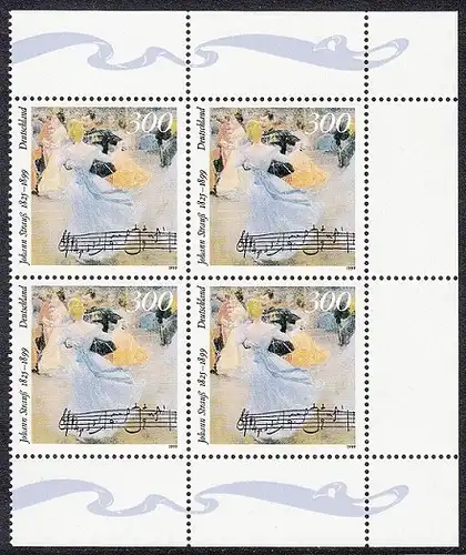 BUND 1999 Michel-Nummer 2061 postfrisch BLOCK ECKRÄNDER oben rechts/unten rechts