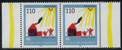 BUND 1999 Michel-Nummer 2062 postfrisch horiz.PAAR RÄNDER rechts/links