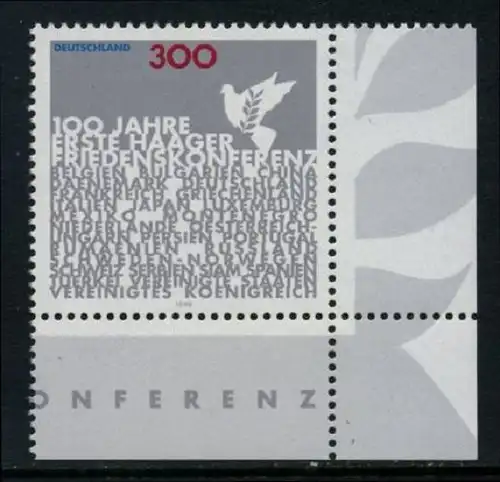 BUND 1999 Michel-Nummer 2066 postfrisch EINZELMARKE ECKRAND unten rechts