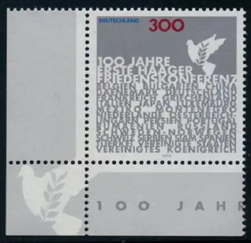 BUND 1999 Michel-Nummer 2066 postfrisch EINZELMARKE ECKRAND unten links