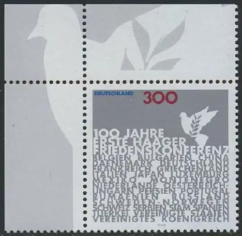 BUND 1999 Michel-Nummer 2066 postfrisch EINZELMARKE ECKRAND oben links