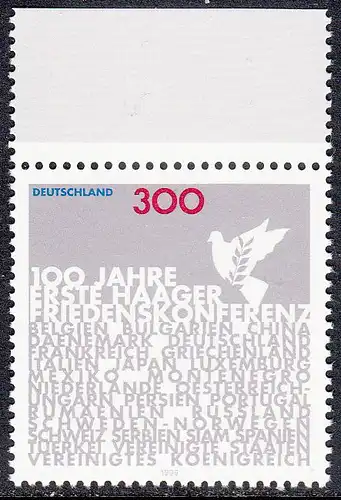 BUND 1999 Michel-Nummer 2066 postfrisch EINZELMARKE RAND oben (b)