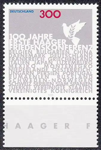 BUND 1999 Michel-Nummer 2066 postfrisch EINZELMARKE RAND unten (b)