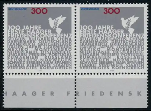 BUND 1999 Michel-Nummer 2066 postfrisch horiz.PAAR RAND unten