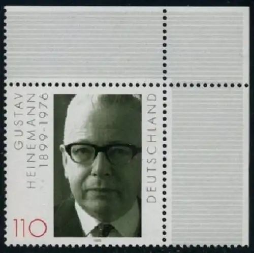 BUND 1999 Michel-Nummer 2067 postfrisch EINZELMARKE ECKRAND oben rechts