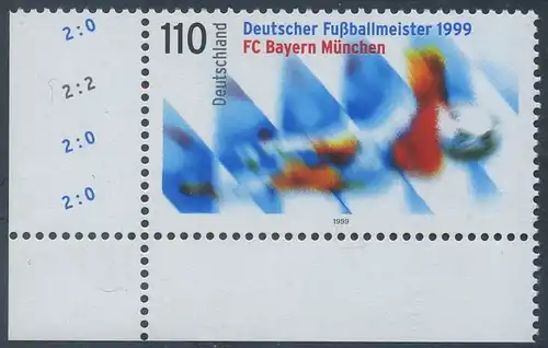 BUND 1999 Michel-Nummer 2074 postfrisch EINZELMARKE ECKRAND unten links