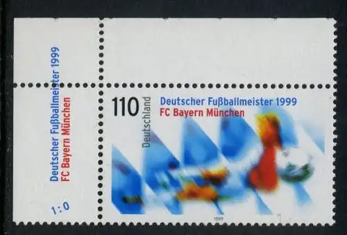 BUND 1999 Michel-Nummer 2074 postfrisch EINZELMARKE ECKRAND oben links
