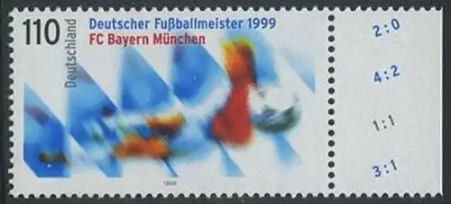 BUND 1999 Michel-Nummer 2074 postfrisch EINZELMARKE RAND rechts (a)