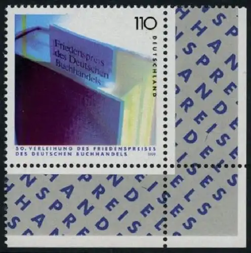 BUND 1999 Michel-Nummer 2075 postfrisch EINZELMARKE ECKRAND unten rechts