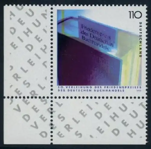 BUND 1999 Michel-Nummer 2075 postfrisch EINZELMARKE ECKRAND unten links