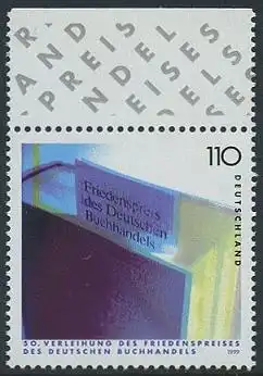 BUND 1999 Michel-Nummer 2075 postfrisch EINZELMARKE RAND oben (a)