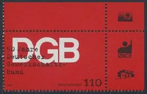 BUND 1999 Michel-Nummer 2083 postfrisch EINZELMARKE ECKRAND oben rechts