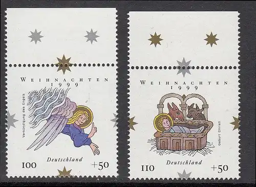 BUND 1999 Michel-Nummer 2084-2085 postfrisch SATZ(2) EINZELMARKEN RÄNDER oben