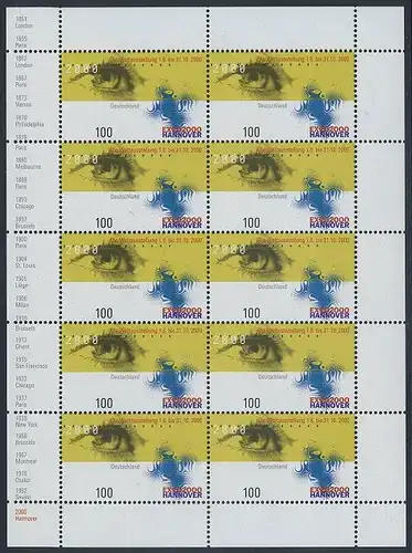 BUND 2000 Michel-Nummer 2089 postfrisch BOGEN(10)