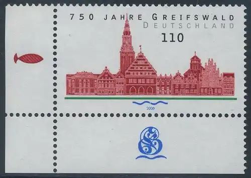 BUND 2000 Michel-Nummer 2111 postfrisch EINZELMARKE ECKRAND unten links