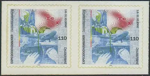 BUND 2000 Michel-Nummer 2112 postfrisch horiz.PAAR (b) -aus MH/selbstklebend-