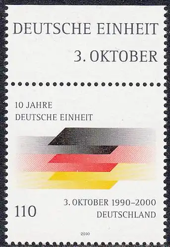 BUND 2000 Michel-Nummer 2142 postfrisch EINZELMARKE RAND oben (a)