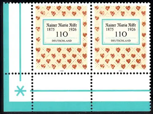 BUND 2000 Michel-Nummer 2154 postfrisch horiz.PAAR ECKRAND unten links