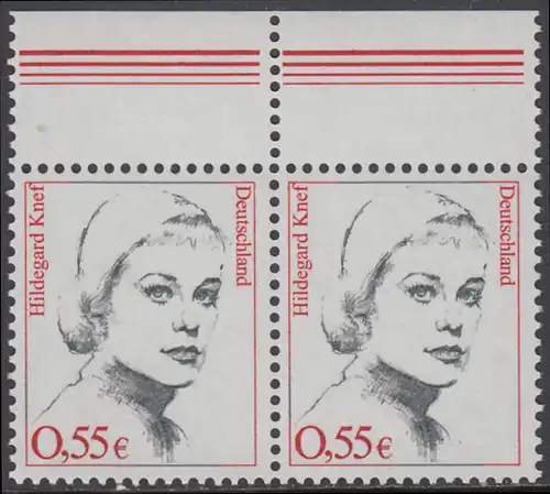 BUND 2002 Michel-Nummer 2296 postfrisch horiz.PAAR RAND oben