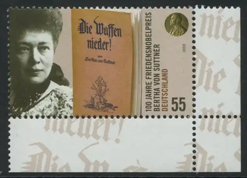 BUND 2005 Michel-Nummer 2495 postfrisch EINZELMARKE ECKRAND unten rechts